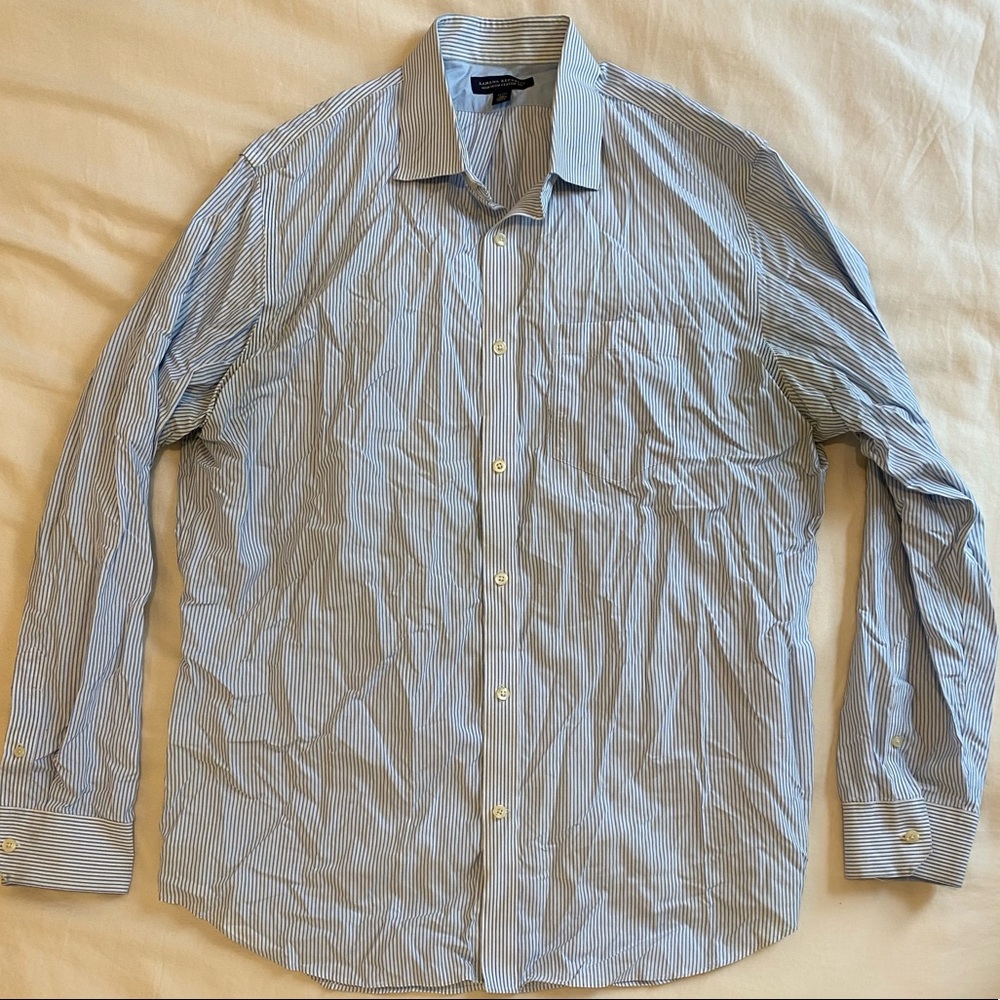 Banana Republic Non-Iron Classic Fit Blue Striped Dress Shirt- Size 17-17 1/2 XL